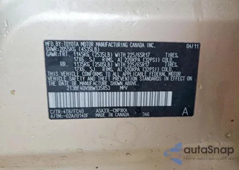 2011 Toyota Rav4 z USA, uszkodzony, nr VIN 2T3BF4DV9BW135853